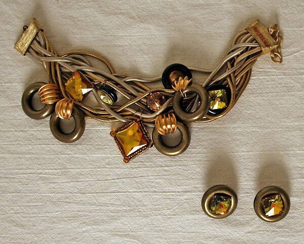 Evening ensemble, Emanuel Ungaro (French, 1933–2019), a) silk
b-d) metal, glass, French