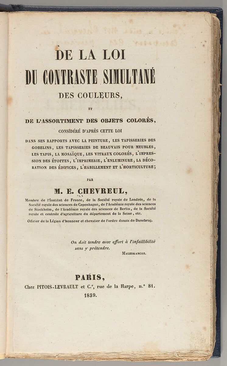 Michel Eugène Chevreul, De la loi du contraste simultané des couleurs, et  de l'assortiment des objets colorés, considéré d'après cette loi