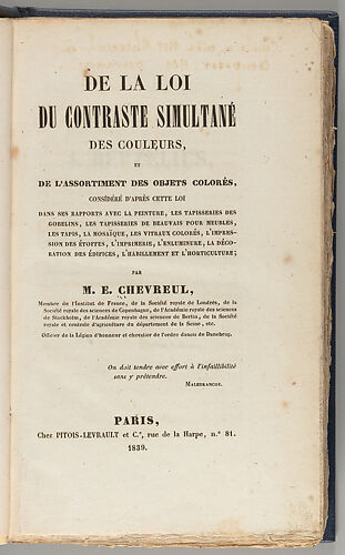 De la loi du contraste simultané des couleurs, et de l'assortiment des objets colorés, considéré d'après cette loi