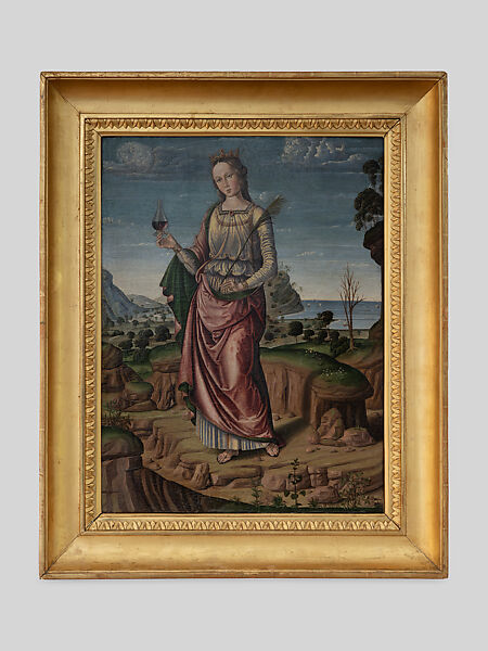 Female Martyr-Saint Standing in a Landscape (Probably Saint Ursula), Giovanni Santi  Italian, Oil and tempera grassa on wood
