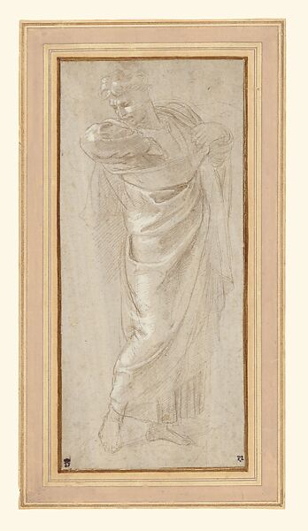 Saint Paul Rending His Garments (Study for the Sacrifice of Lystra, from the Acts of the Apostles Tapestry Series), Raphael (Raffaello Sanzio or Santi)  Italian, Metalpoint, highlighted with white gouache, on paper prepared gray-violet
