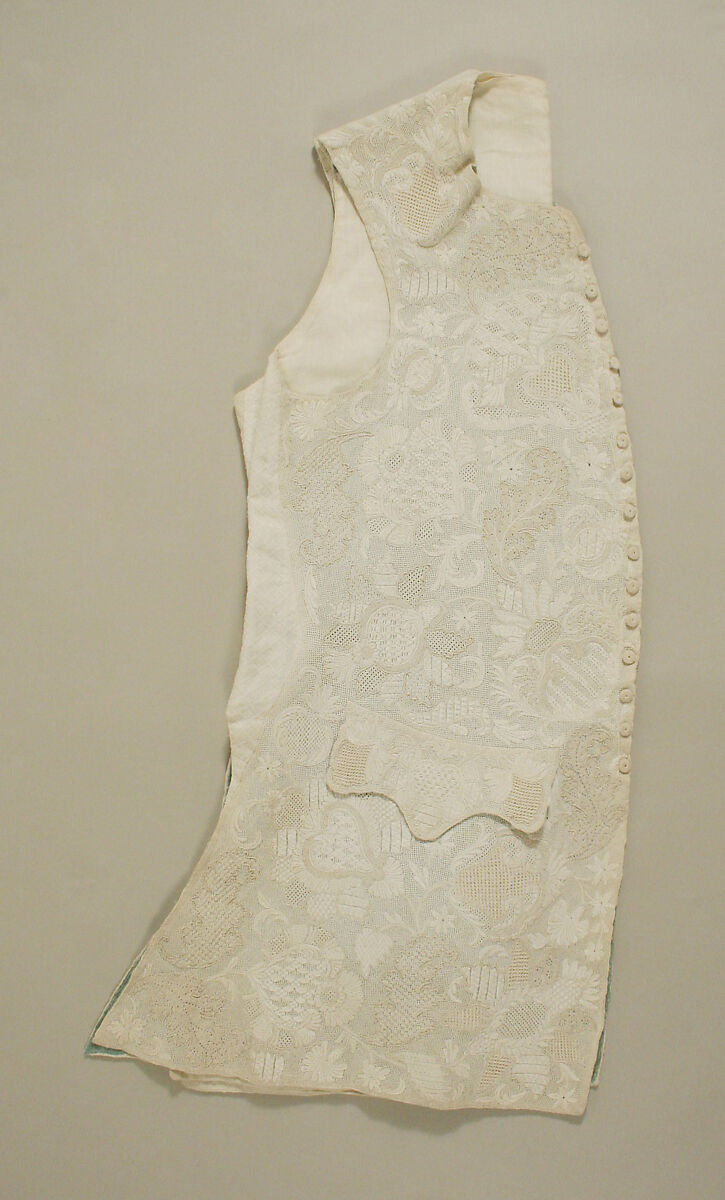 Waistcoat, linen, silk, British 