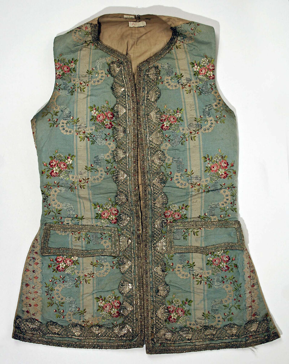 Waistcoat, silk, metallic thread, French 