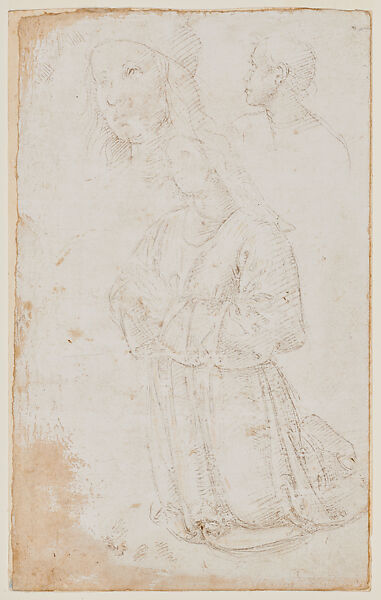 Studies for Kneeling Youths, Perugino (Pietro di Cristoforo Vannucci)  Italian, Metalpoint on paper prepared pale pink-cream