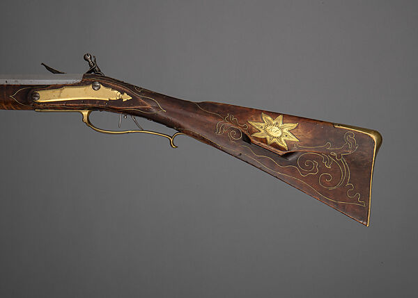 Flintlock Longrifle, Johann Christian Oerter (American, Christian's Spring, Pennsylvania, 1747–1777), Wood, steel, brass, American, Christian's Spring, Pennsylvania