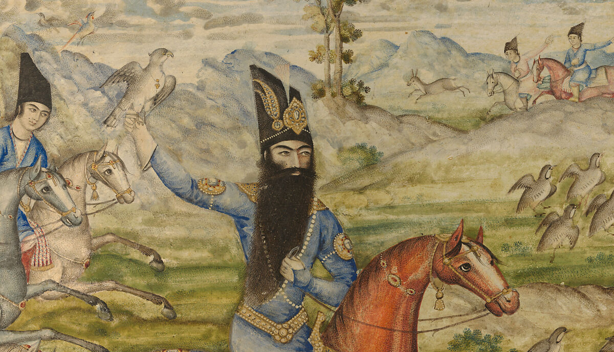 Pair of Book Covers Depicting Fath 'Ali Shah Hunting, Pasteboad; painted and varnished