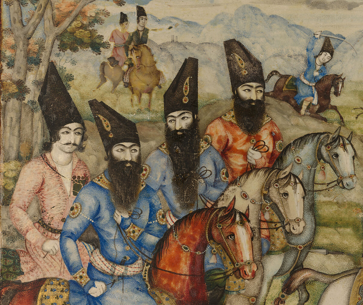 Pair of Book Covers Depicting Fath 'Ali Shah Hunting, Pasteboad; painted and varnished