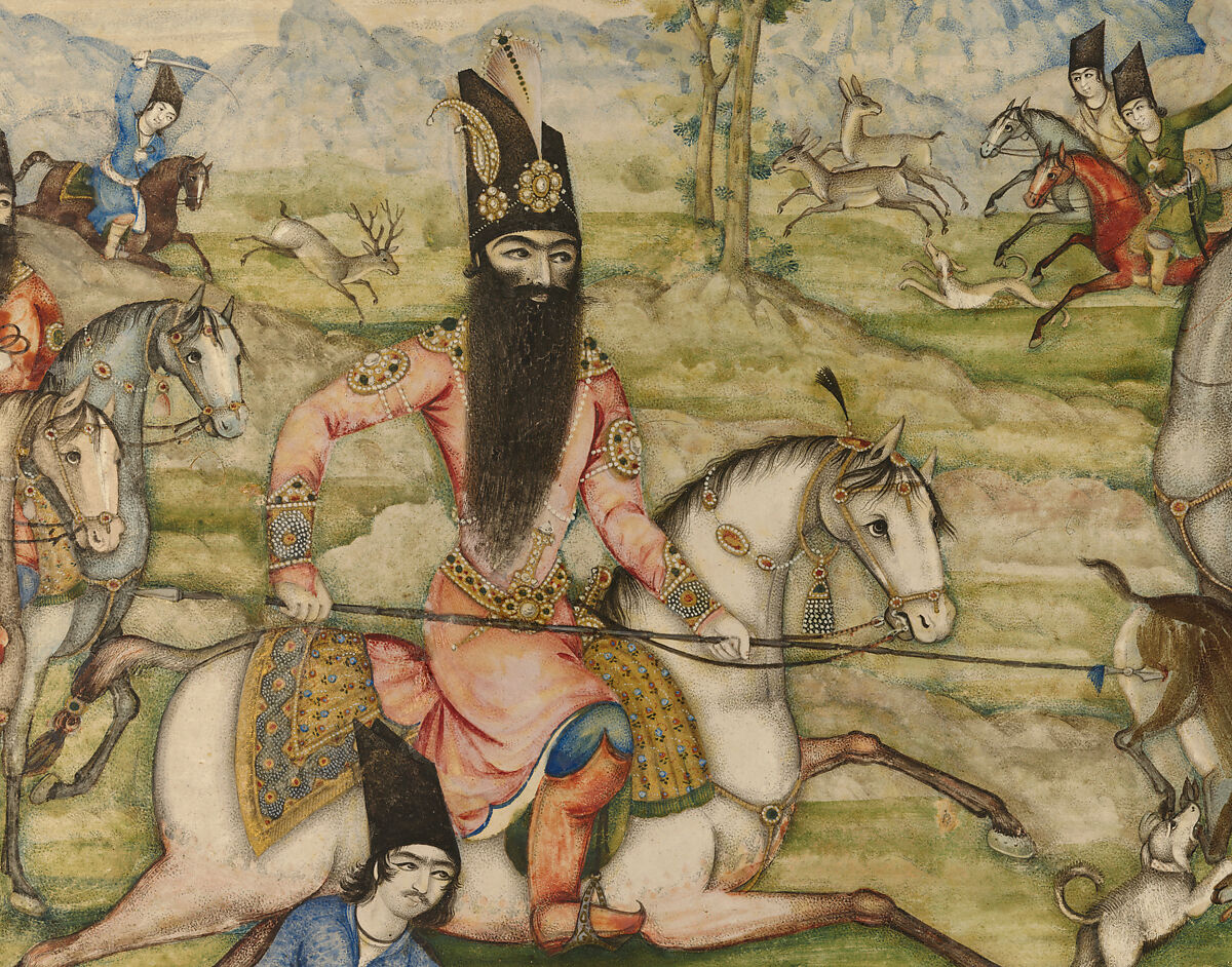 Pair of Book Covers Depicting Fath 'Ali Shah Hunting, Pasteboad; painted and varnished