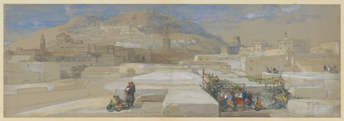 Tétouan from the Terrace of Cohen’s House, Morocco, David Roberts (British, Stockbridge, Scotland 1796–1864 London), Watercolor and gouache over soft dark graphite on gray paper 