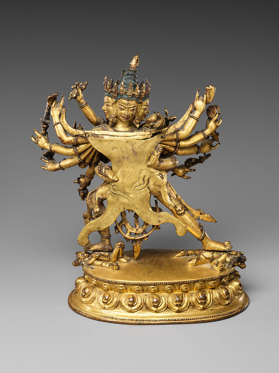 Chakrasamvara and Vajravarahi, Gilt bronze with inlaid turquoise, Tibet