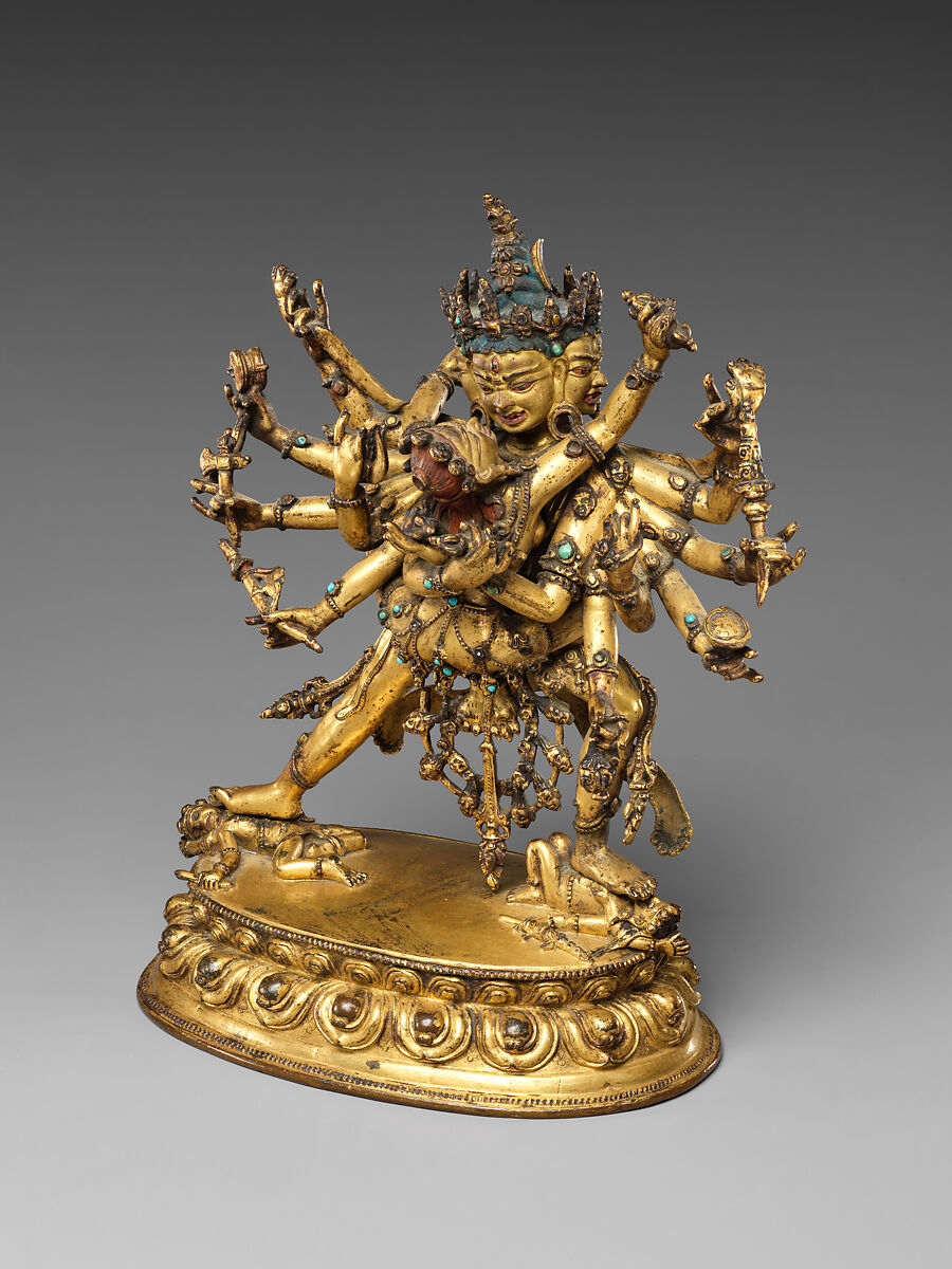 Chakrasamvara and Vajravarahi, Gilt bronze with inlaid turquoise, Tibet