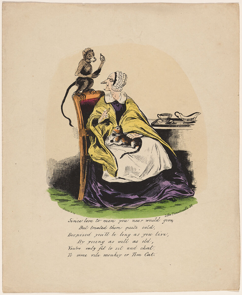 Comic Valentine (Old Maid), Anonymous (British, 19th century), Hand colored lithograph, watercolor 