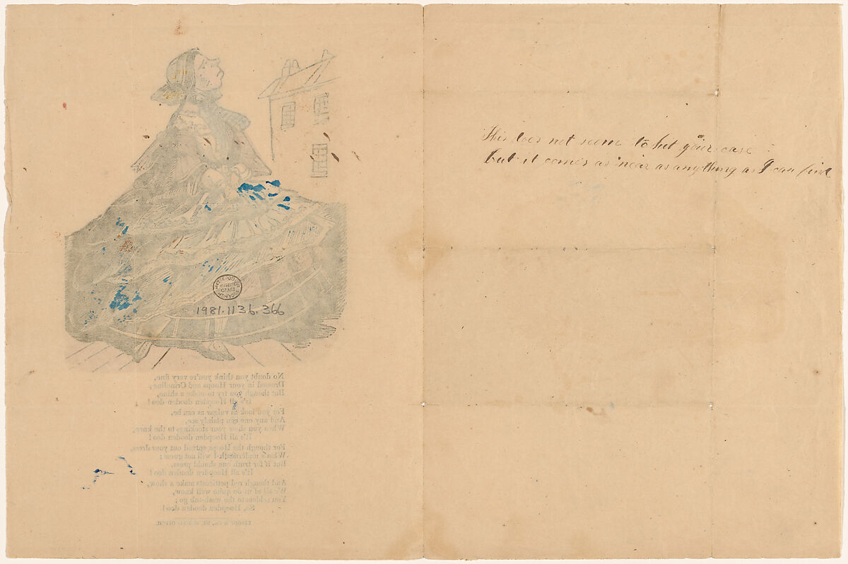 Comic Valentine (Crinoline), Anonymous (British, 19th century), Hand-colored wood engraving