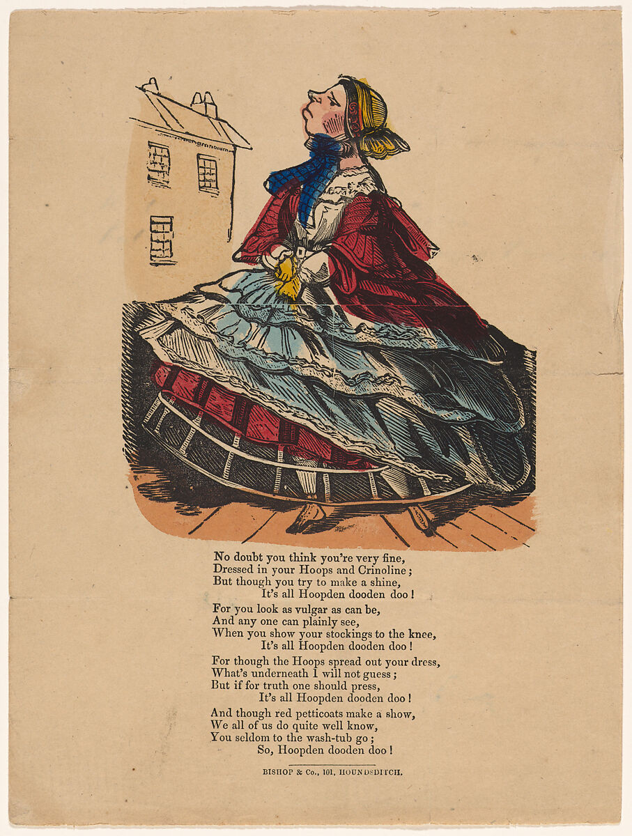 Comic Valentine (Crinoline), Anonymous (British, 19th century), Hand colored wood engraving 