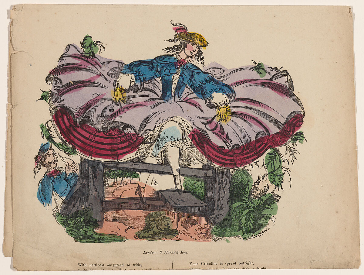 Comic Valentine (Crinoline), William Henry Harrison (British, ca. 1795–1878), Hand colored wood engraving with lithograph 
