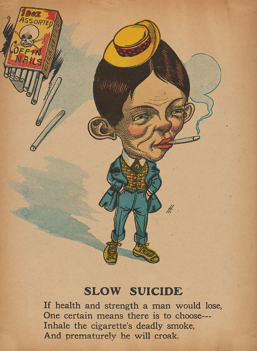 Comic Valentine (slow suicide, anti-smoking), Charles J. Howard (American, active 19th century), Hand-colored wood engraving 