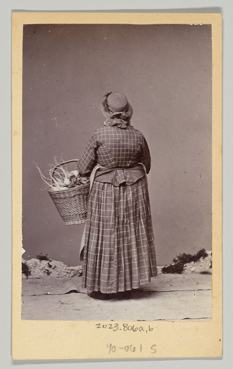 [Woman With Basket, Seen From Front and Back], Unknown, Albumen silver prints