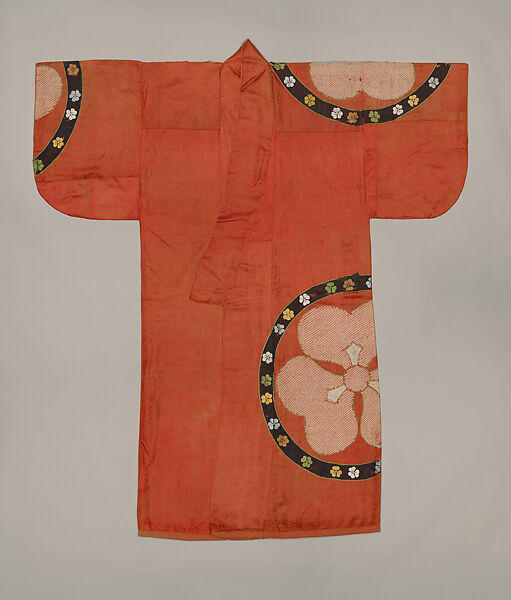 Robe (Kosode) with Floral Roundels, Figured satin-weave silk with tie-dyeing, silk embroidery, and couched gold thread, Japan