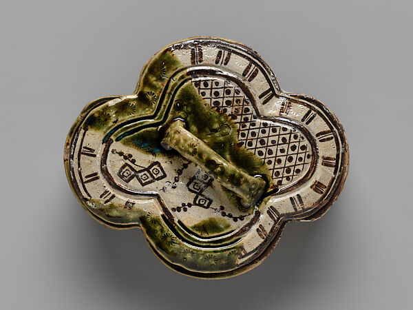 Covered Vessel (Futamono) with Plum Tree, Stoneware with iron brown under transparent glaze and copper-green glaze (Mino ware, Oribe type, Japan