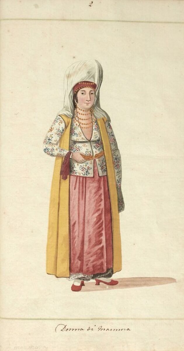 Illustrated Manuscript: ‘Costumi Turchi e Grechi fatti in Constantinopoli 1790’, Ink, opaque watercolor, and gold on paper; leather binding