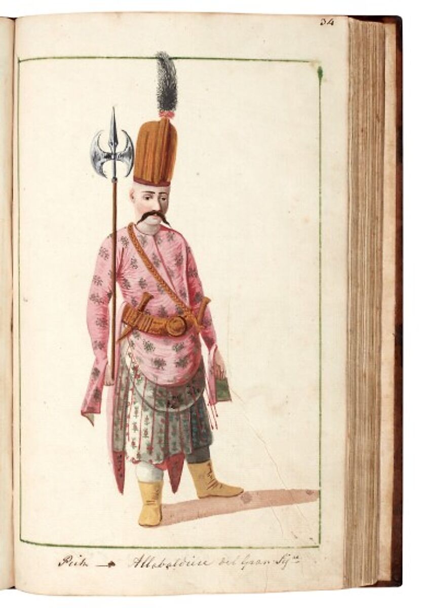 Illustrated Manuscript: ‘Costumi Turchi e Grechi fatti in Constantinopoli 1790’, Ink, opaque watercolor, and gold on paper; leather binding