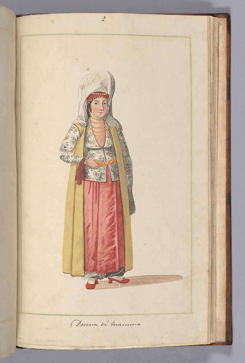 Illustrated Manuscript: ‘Costumi Turchi e Grechi fatti in Constantinopoli 1790’, Ink, opaque watercolor, and gold on paper; leather binding