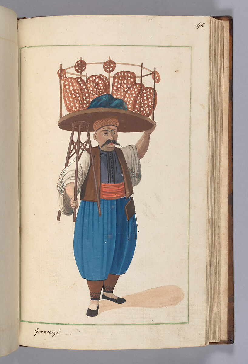 Illustrated Manuscript: ‘Costumi Turchi e Grechi fatti in Constantinopoli 1790’, Ink, opaque watercolor, and gold on paper; leather binding
