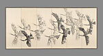 Prehistoric Storks, Shimomura Ryōnosuke (Japanese, 1923–1998), Pair of six-panel screens; ink on paper, Japan