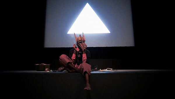 Kamau Amu Patton performing “Amun (The Unseen Legends)” at An Evening with Kamau Amu Patton, The Museum of Modern Art, New York, Gregston Hurdle  Barbadian American, Inkjet print
