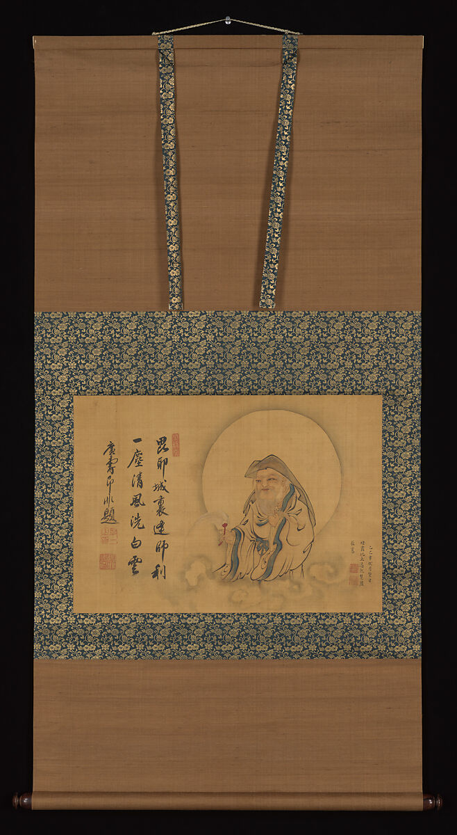The Lay Buddhist Vimalakirti, Painting by Yiran Xingrong (Itsunen Shōyū) (Chinese, 1601–1668), Hanging scroll; ink and color on silk, Japan