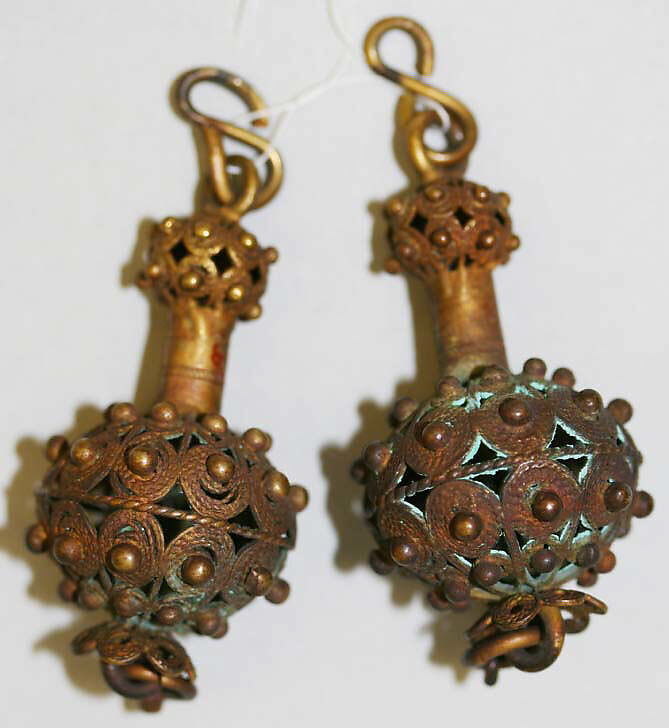 Earrings, metal, probably Spanish 