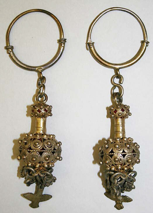 Earrings, silver, probably Spanish 