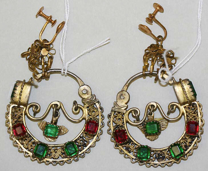 Earrings, metal, glass, Spanish 