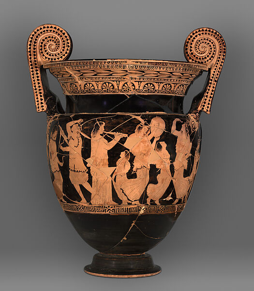 Terracotta volute- krater, Attributed to the Group of Polygnotos, Terracotta, Greek, Attic