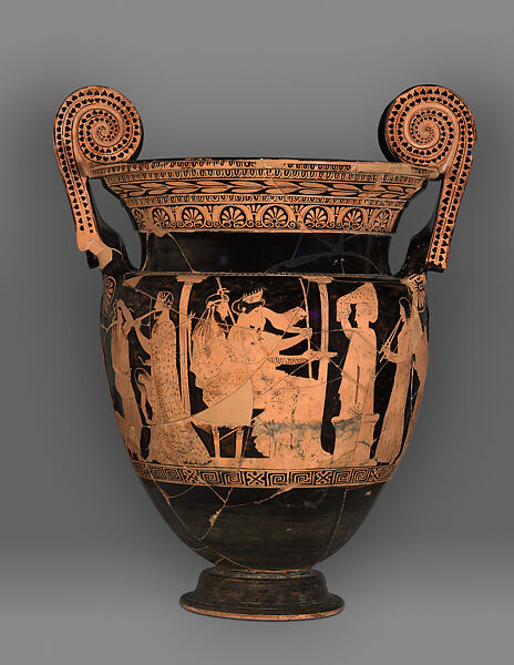 Terracotta volute- krater, Attributed to the Group of Polygnotos, Terracotta, Greek, Attic 