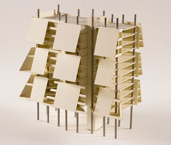 Study model, possibly for Lower Manhattan Expressway or Wisma Dharmala Surabaya projects, Paul Rudolph  American, Cardstock paper, wood sticks