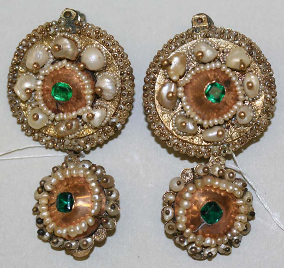 Earrings, silver, pearl, Indian 
