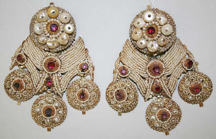 Earrings, silver, pearl, Indian 