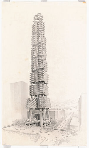 Perspective drawing of the Sino Tower project (unbuilt), Hong Kong