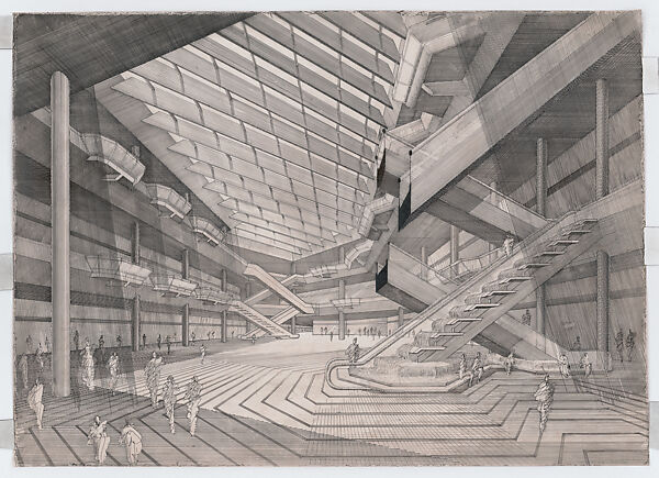 Perspective drawing of the lobby interior of The Concourse (partially demolished), Singapore