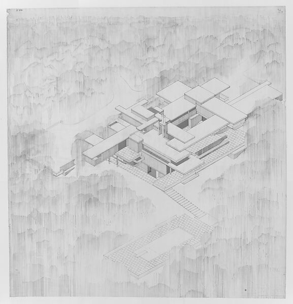 Isometric drawing of the Bass Residence, Fort Worth, Paul Rudolph  American, Ink on tracing paper, with add tonal film overlay