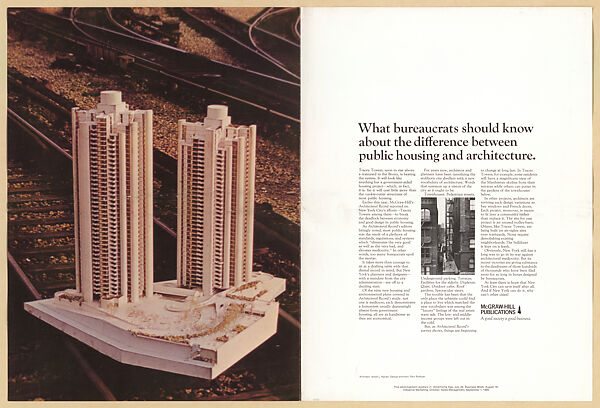 Advertisement tear sheet featuring Tracey Towers, for Architectural Record / McGraw-Hill Publications, Paul Rudolph  American, TBC