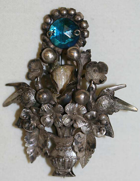 Brooch, metal, glass, Peruvian 