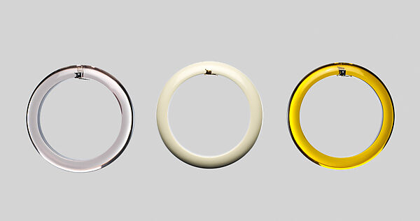 Ensemble, Tory Burch (American, founded 2004), (a, b) nylon, elastane, (c, d) leather, (e, f) brass, resin, (g–i) resin, brass, American