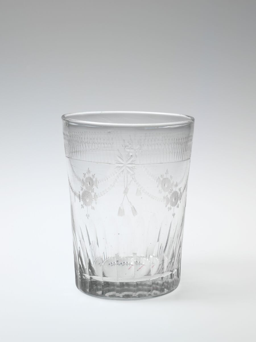 Tumbler, Blown, cut, and engraved glass, Bohemian 