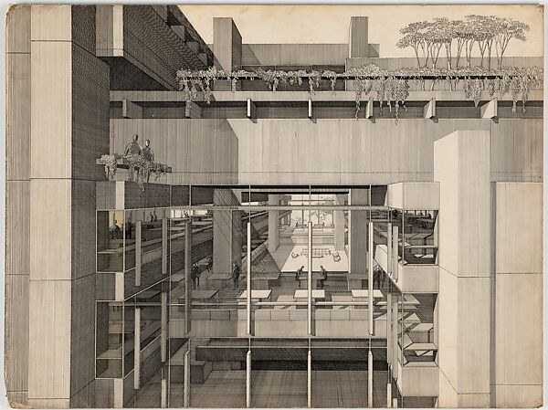 Perspective drawing of the Art and Architecture Building, Yale University, New Haven, Paul Rudolph  American, Ink on board