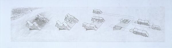 Aerial perspective modular assembly studies for the Green Residence, Cherry Hill, Pennsylvania, Paul Rudolph  American, Ink on tracing paper
