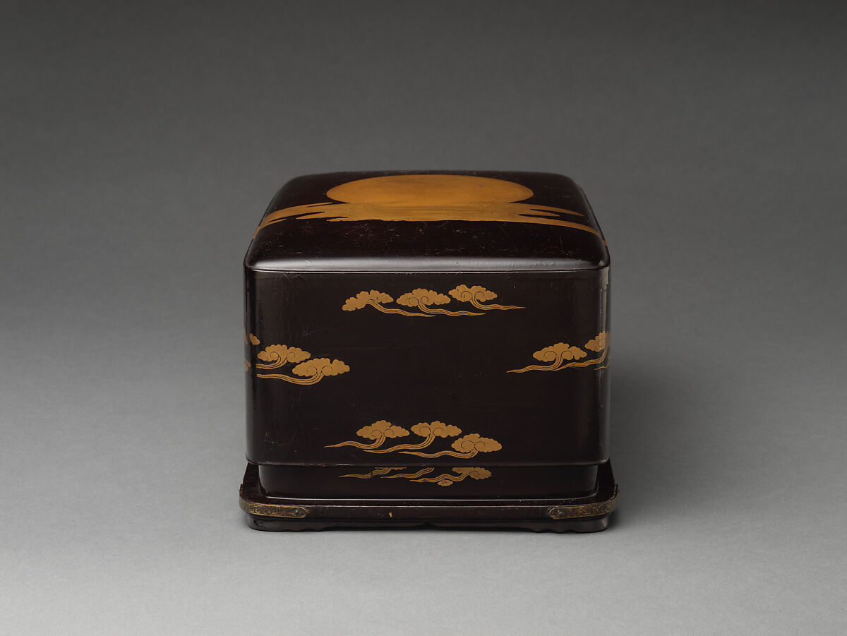 Sutra Box (Kyōbako) with Sun and Clouds, Lacquered wood with gold hiramaki-e; gilt bronze fittings, Japan