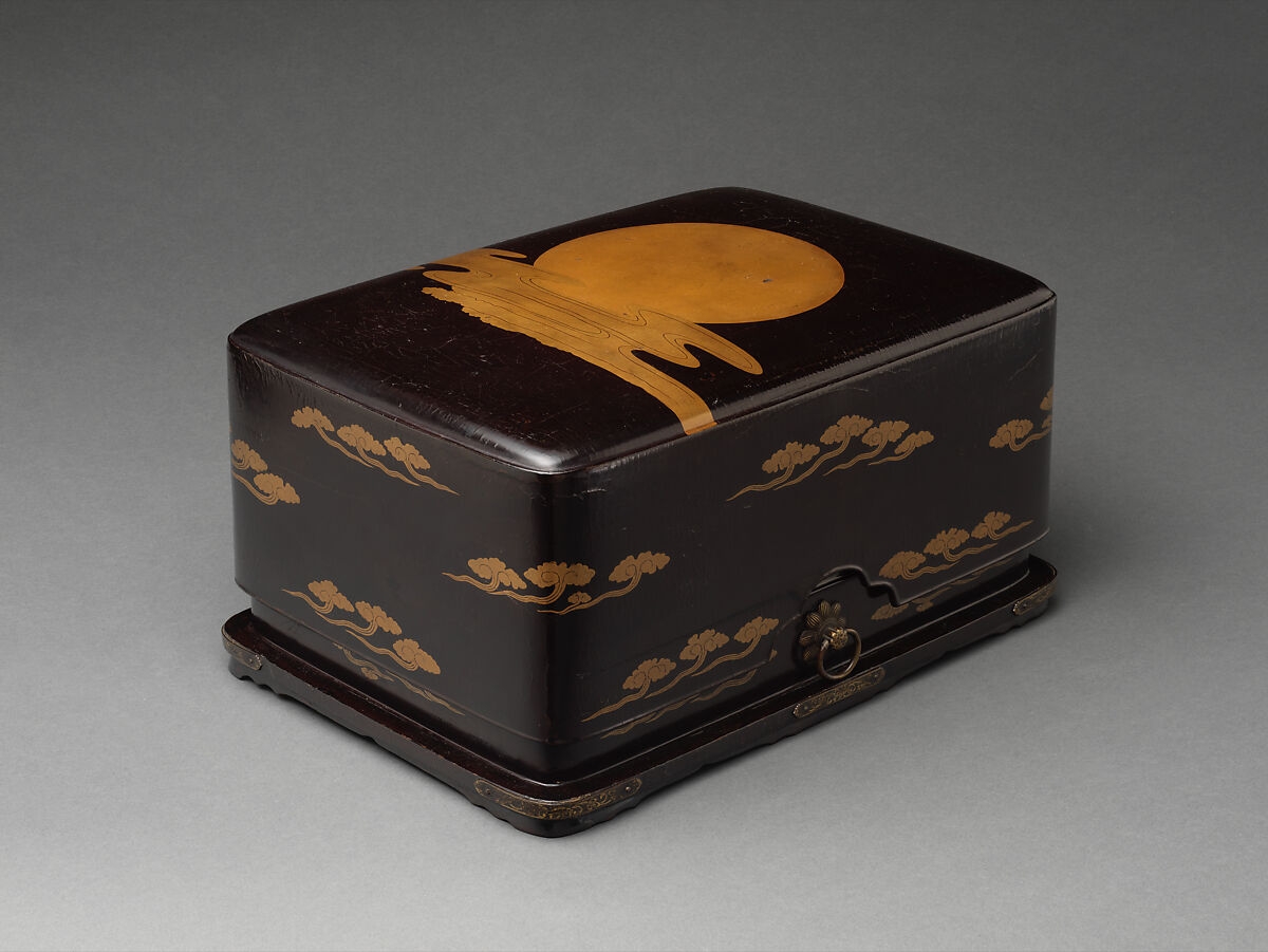 Sutra Box (Kyōbako) with Sun and Clouds, Lacquered wood with gold hiramaki-e; gilt bronze fittings, Japan 