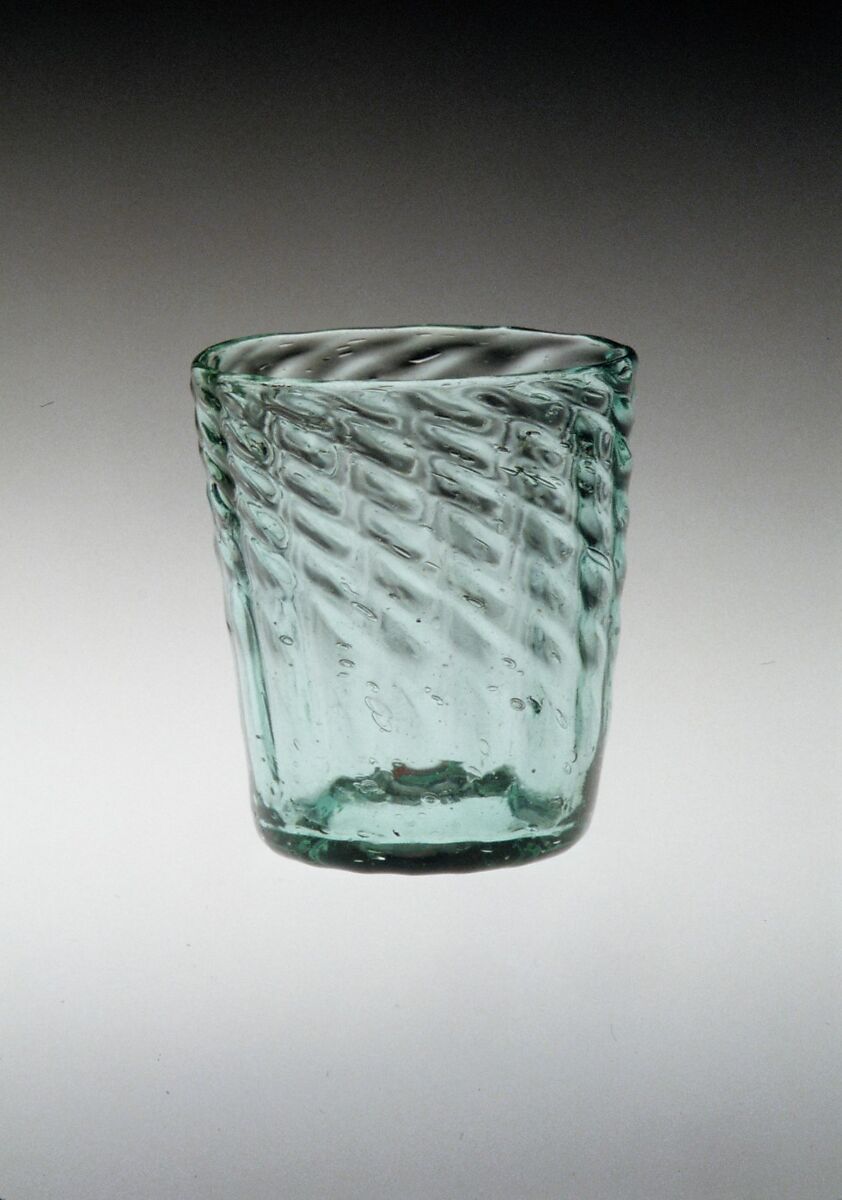 Tumbler, Blown pattern-molded aquamarine glass, American 